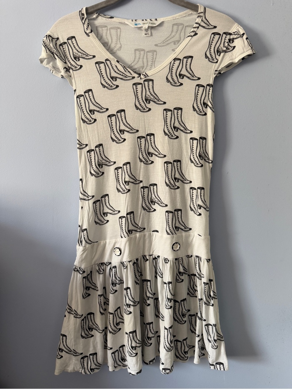 Vintage Paul Frank White Tennus Dress with Black Victorian Boot Print